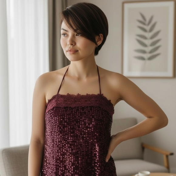 Free People Women Burgundy Sequin Blouse, new with tags (NWT), size XS - Picture 1 of 7